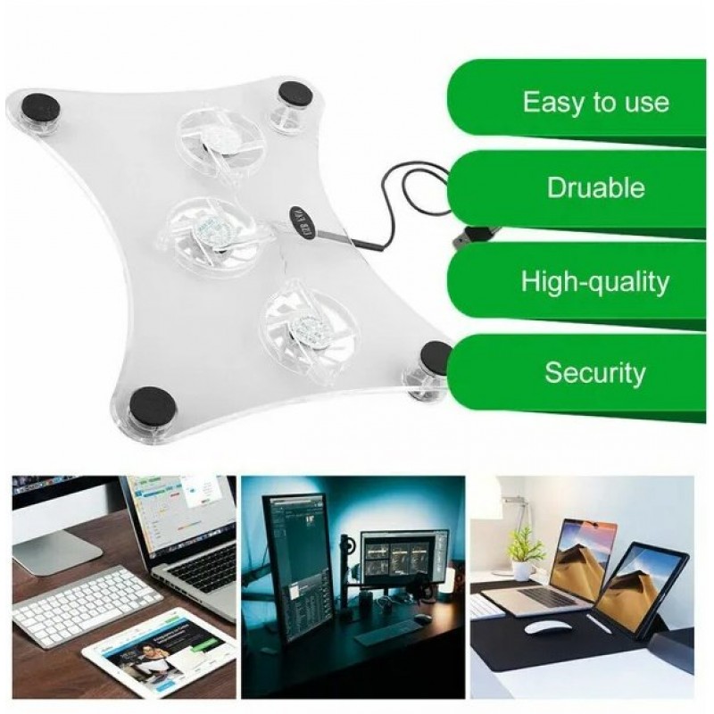 3 Fans USB Cooler Cooling Pad Stand LED Light Radiator For Laptop PC Notebook