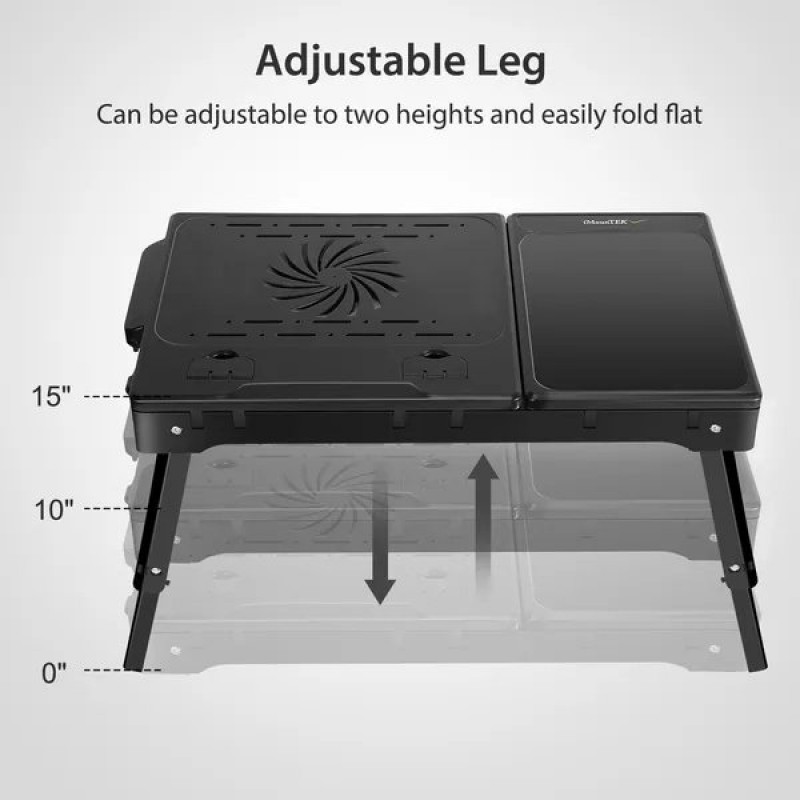 Foldable Laptop Table Bed Notebook Desk With Cooling Fan Mouse Board LED Light 4 XUSB Ports Breakfast Snacking Tray
