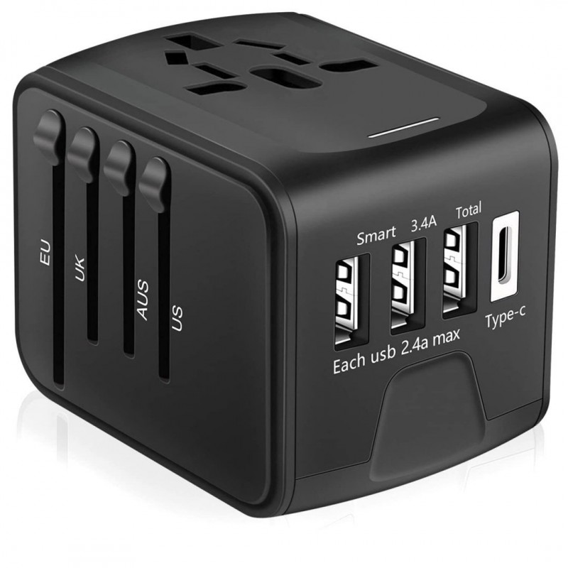 Universal Travel Adapter 3 USB & Type-C Outlet...