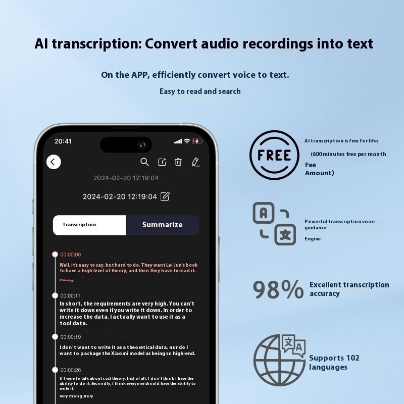 AI Smart Voice Recorder With AI Conversion And Big Model Summary